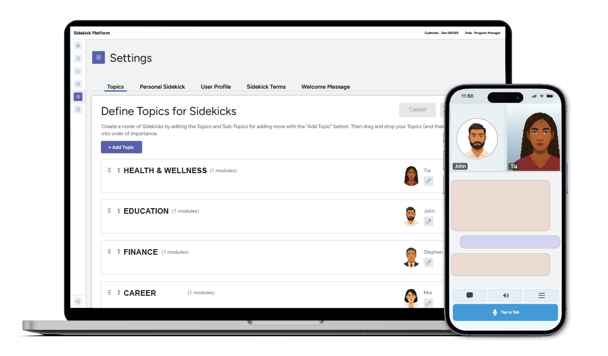 Sidekick Platform portal and app preview